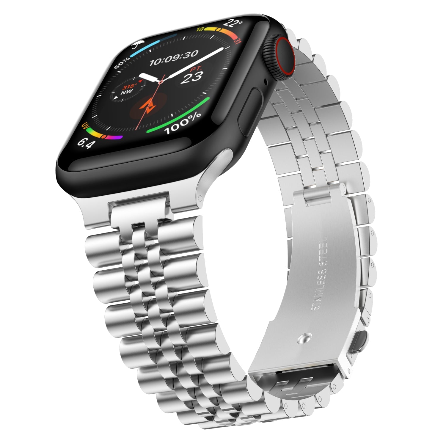 Stainless Steel Link Bracelet Band - The Perth in Silver Large - Compatible with Apple Watch Size 42mm to 45mm