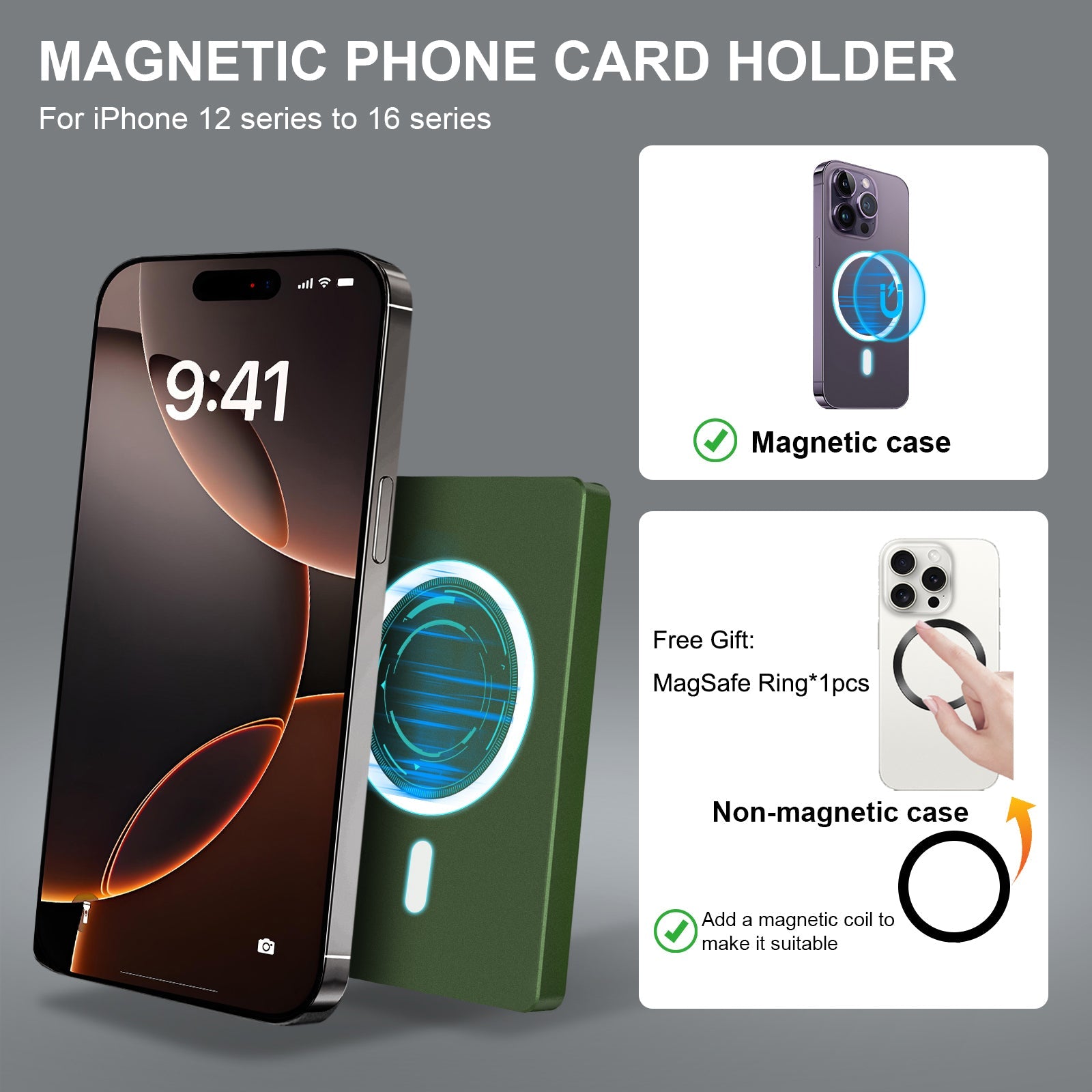 RFID Blocking Wallet Minimalist Slim Card Holder for Magsafe with Adjustable Stand, Metal Pop Up Magnetic Wallet  for Men TOYFID-8