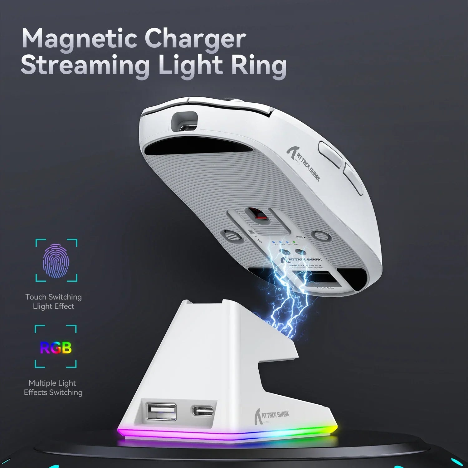 NNEOBA Tri-Mode RGB Gaming Mouse with Magnetic Charging Base
