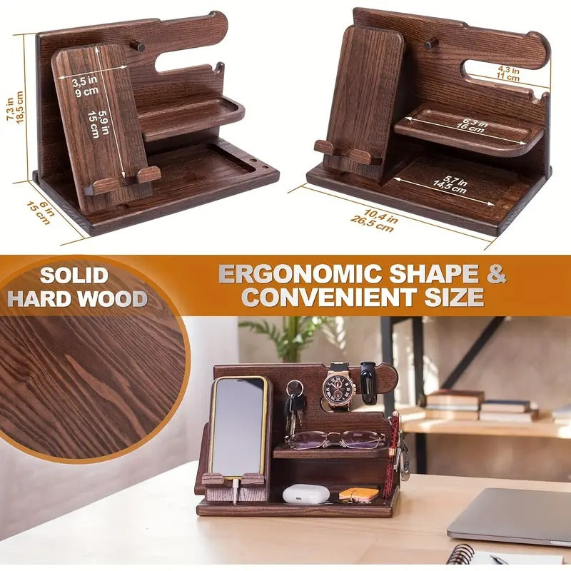 Wooden Desk Organizer Phone Docking Station Stand-3