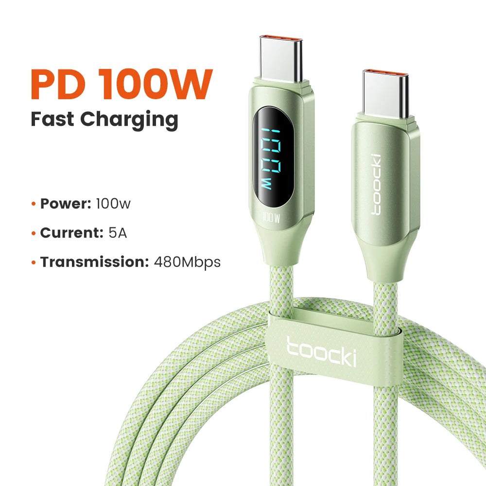 Toocki Type C to Type C Cable 100W PD Fast Charging Charger USB C to USB C Display Cable For Xiaomi POCO F3 Realme Macbook iPad