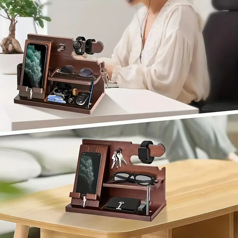 Wooden Desk Organizer Phone Docking Station Stand-4